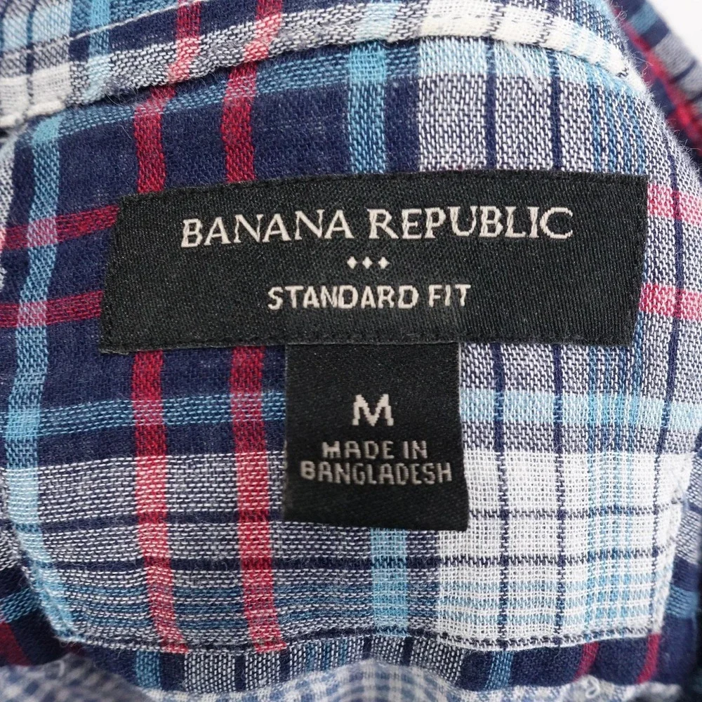 Banana Republic Standard Fit Shirt Mens Medium Blue Red White Plaid Button‎ Down